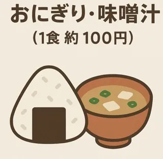 おにぎり・味噌汁（1食 約100円）