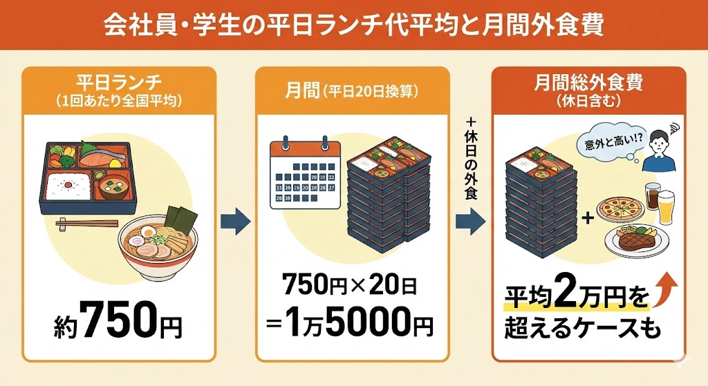 一人暮らしのお昼ご飯にかかる値段の平均